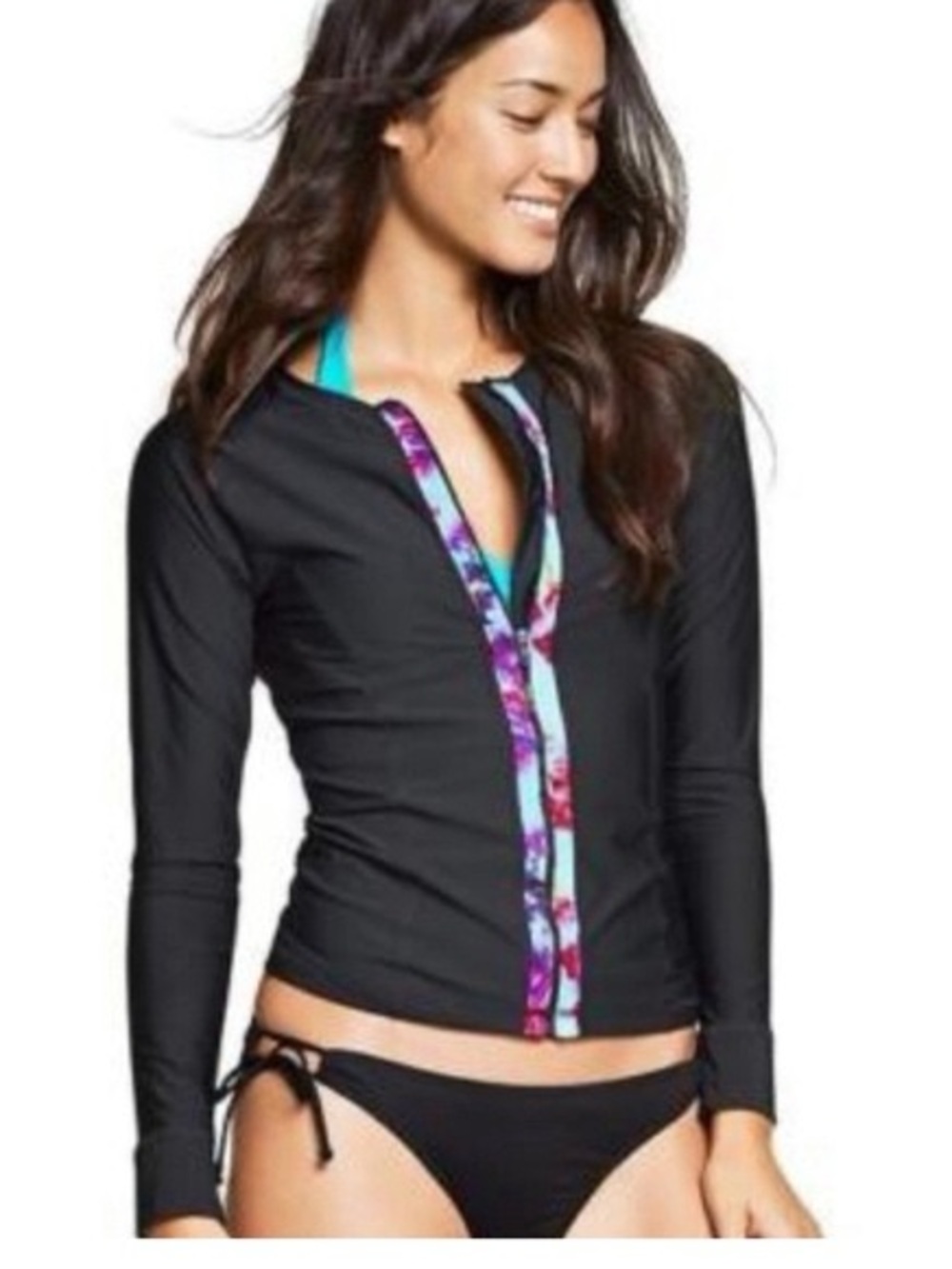 Athleta Zip Up Rash Guard Floral Fade Full Zip Swim Outdoors Beach Water XS